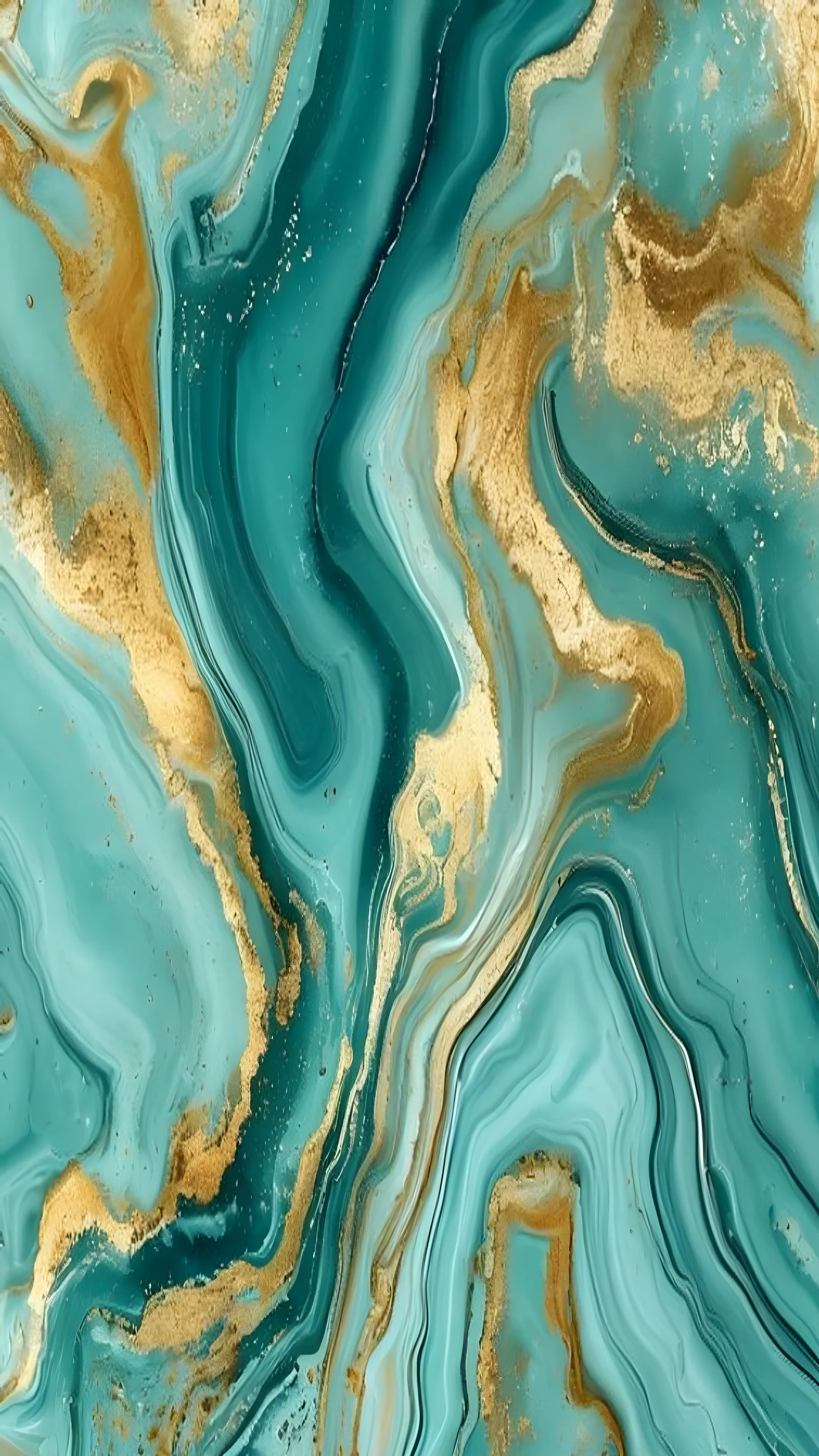 Abstract liquid marble pattern in teal and gold