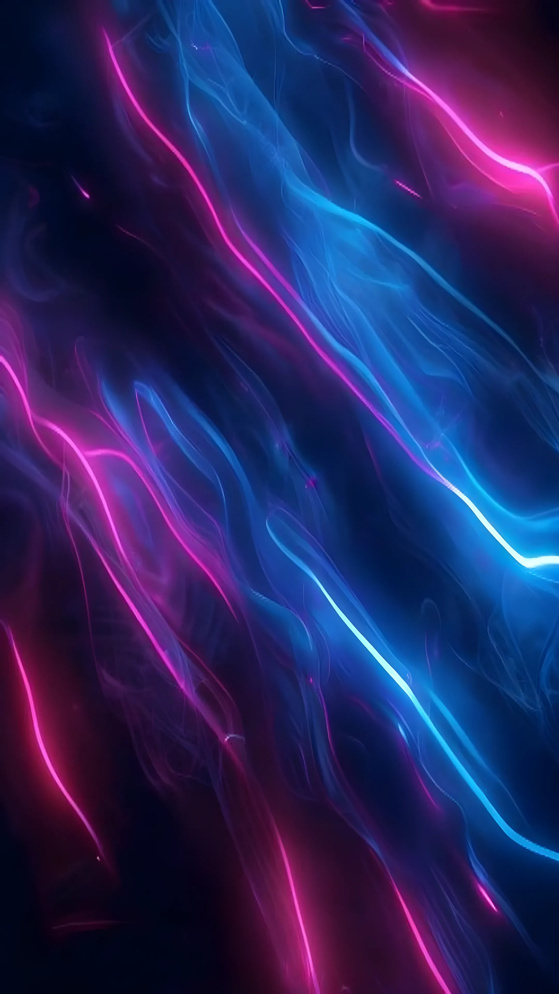 Dark abstract wallpaper with glowing neon blue and pink l...