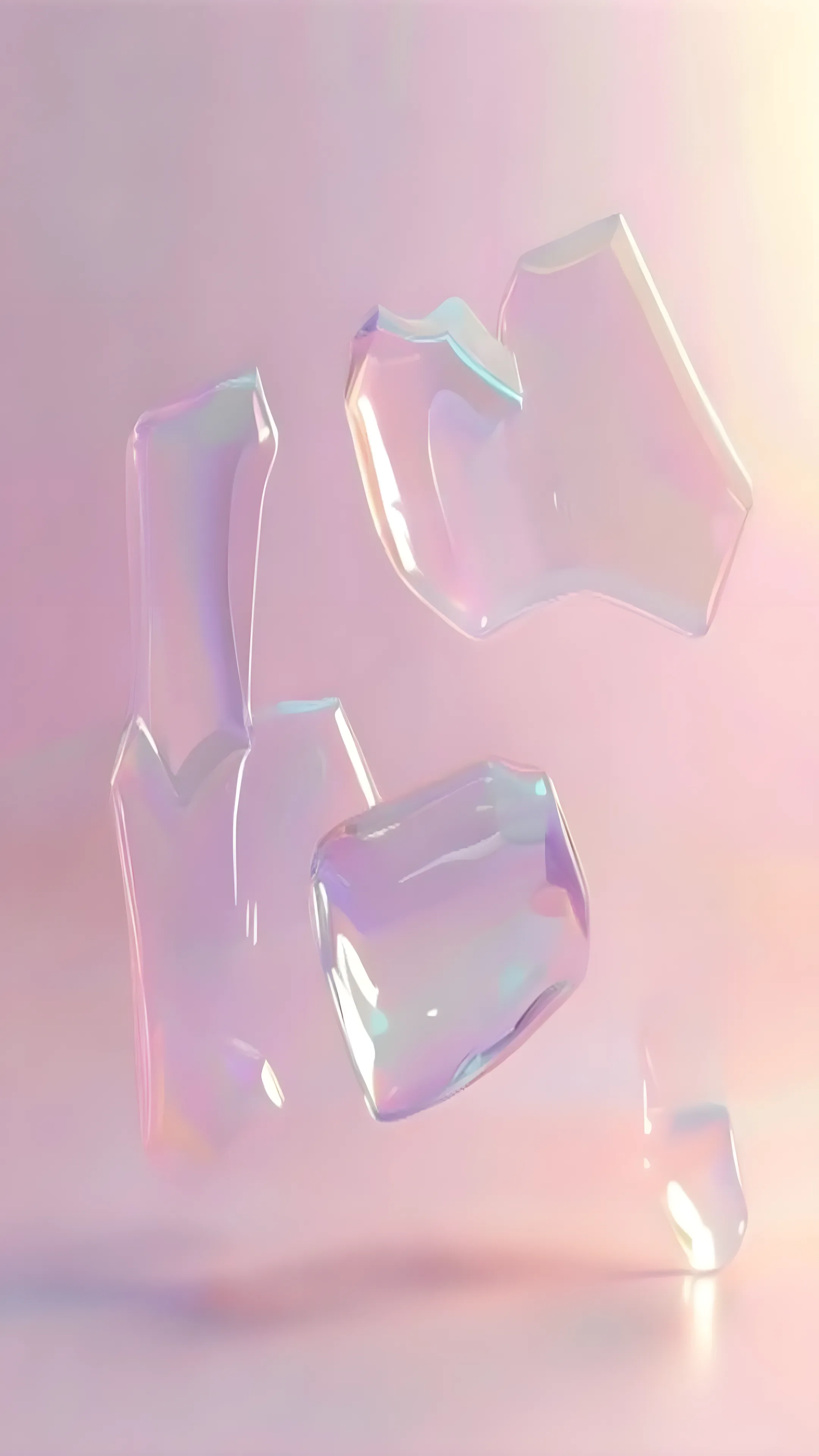 3D abstract glass shapes floating in a pastel void