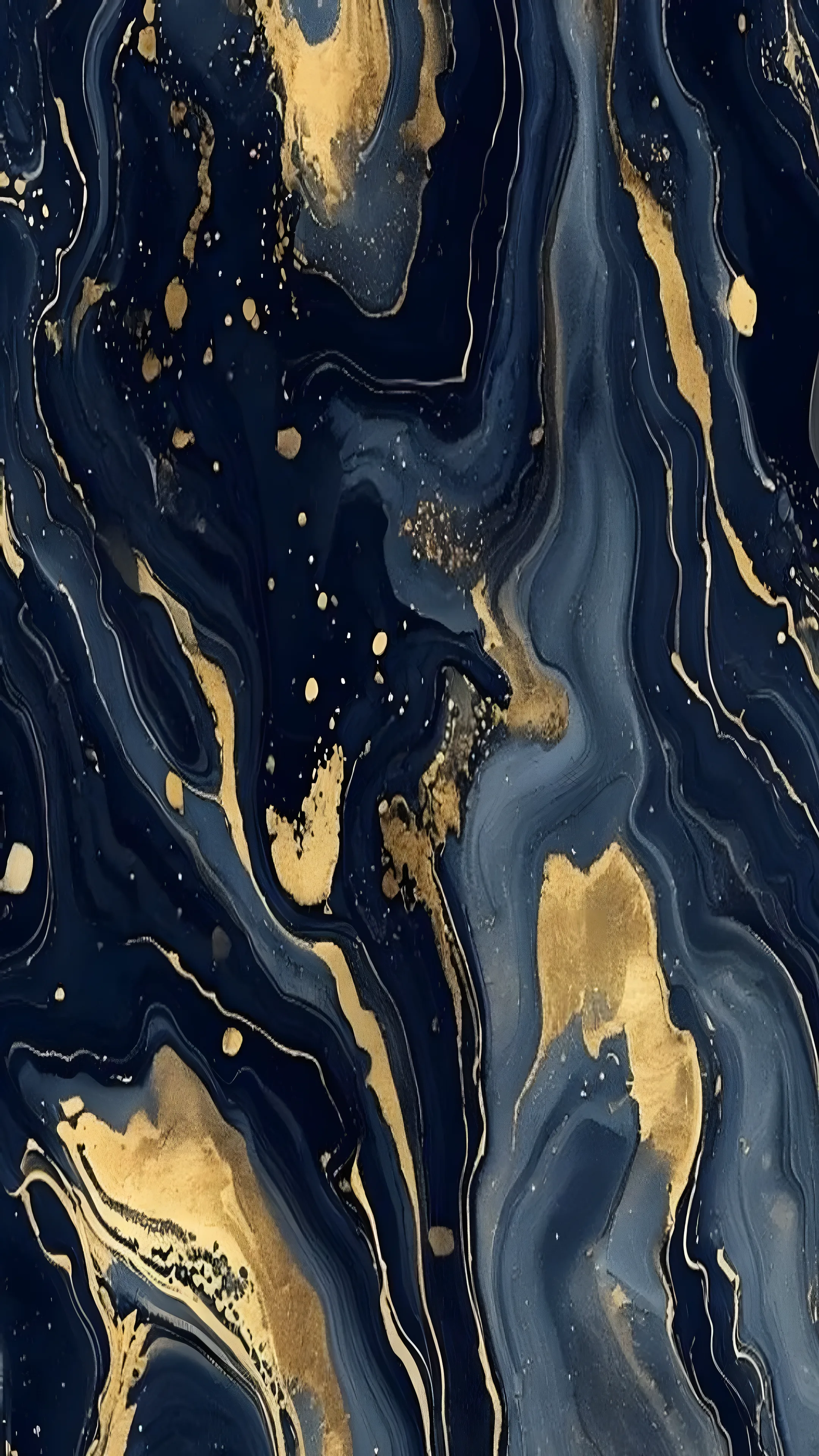 Fluid dark navy and gold ink swirl pattern