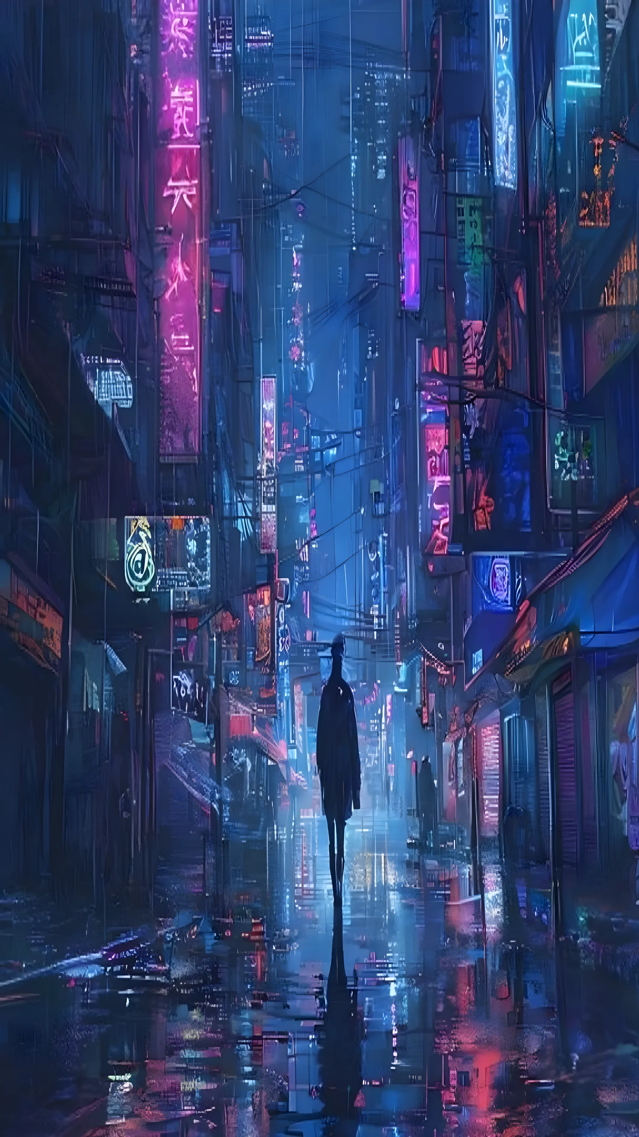 Cyberpunk anime city street at night