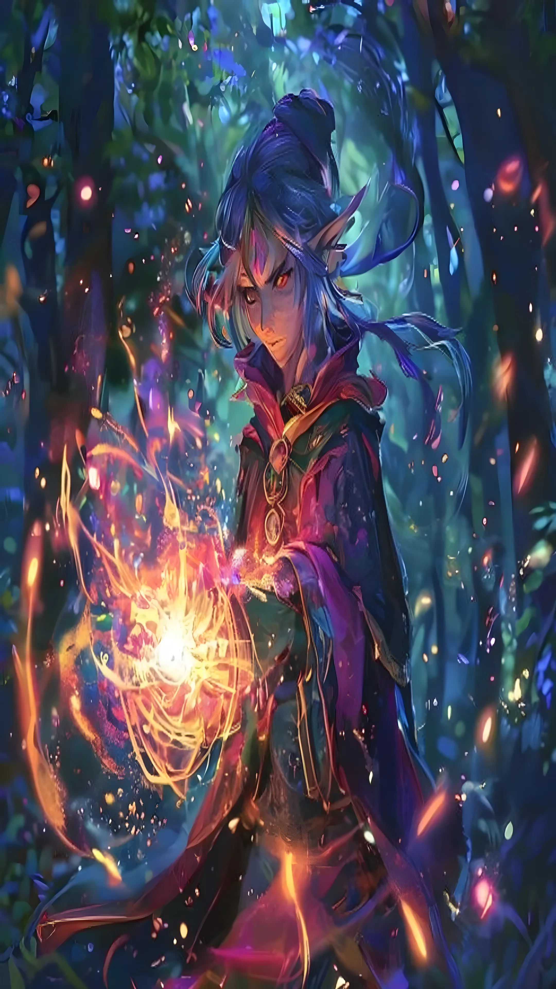 Original anime mage character casting a glowing spell