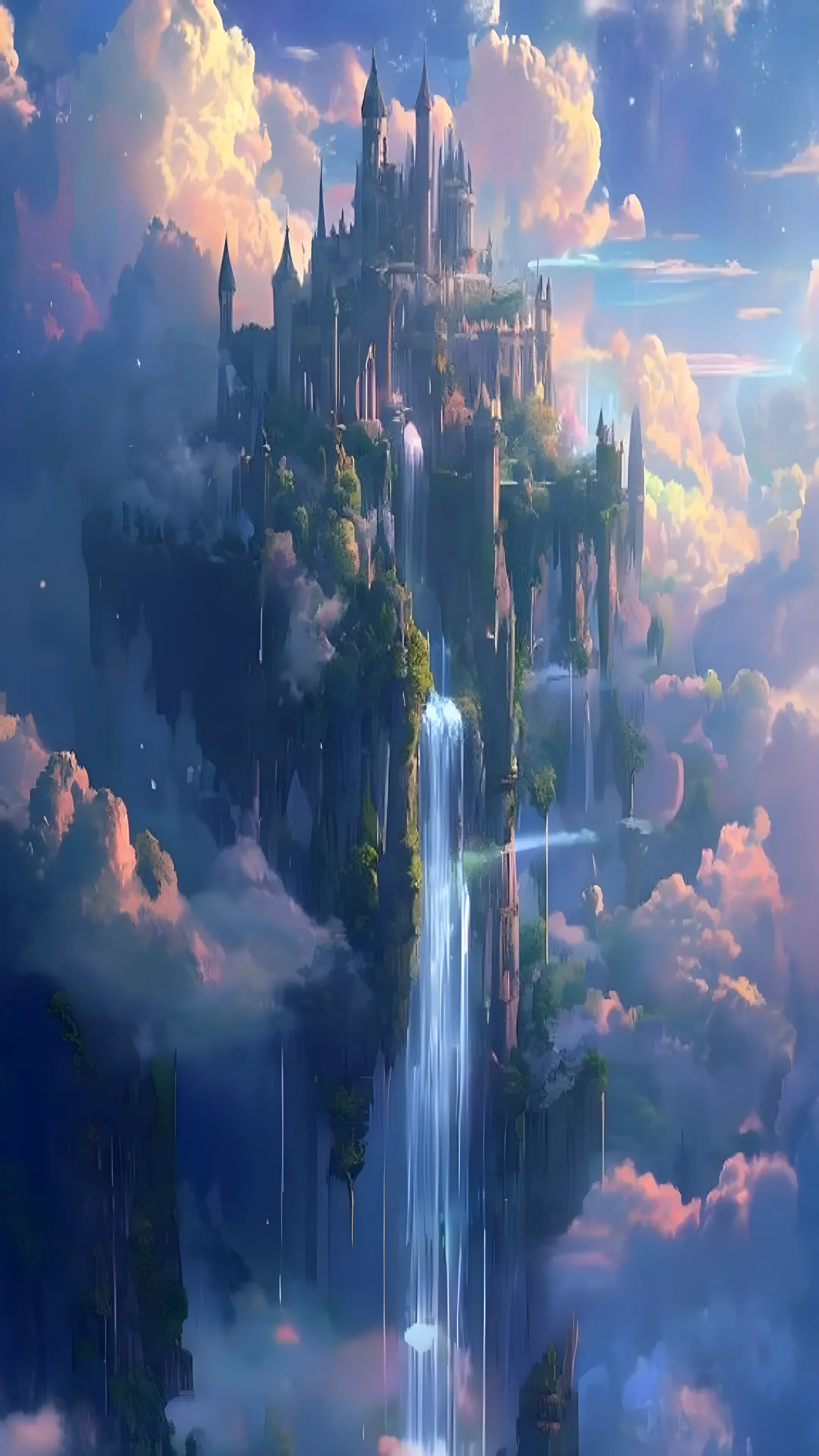 Fantasy castle floating among clouds