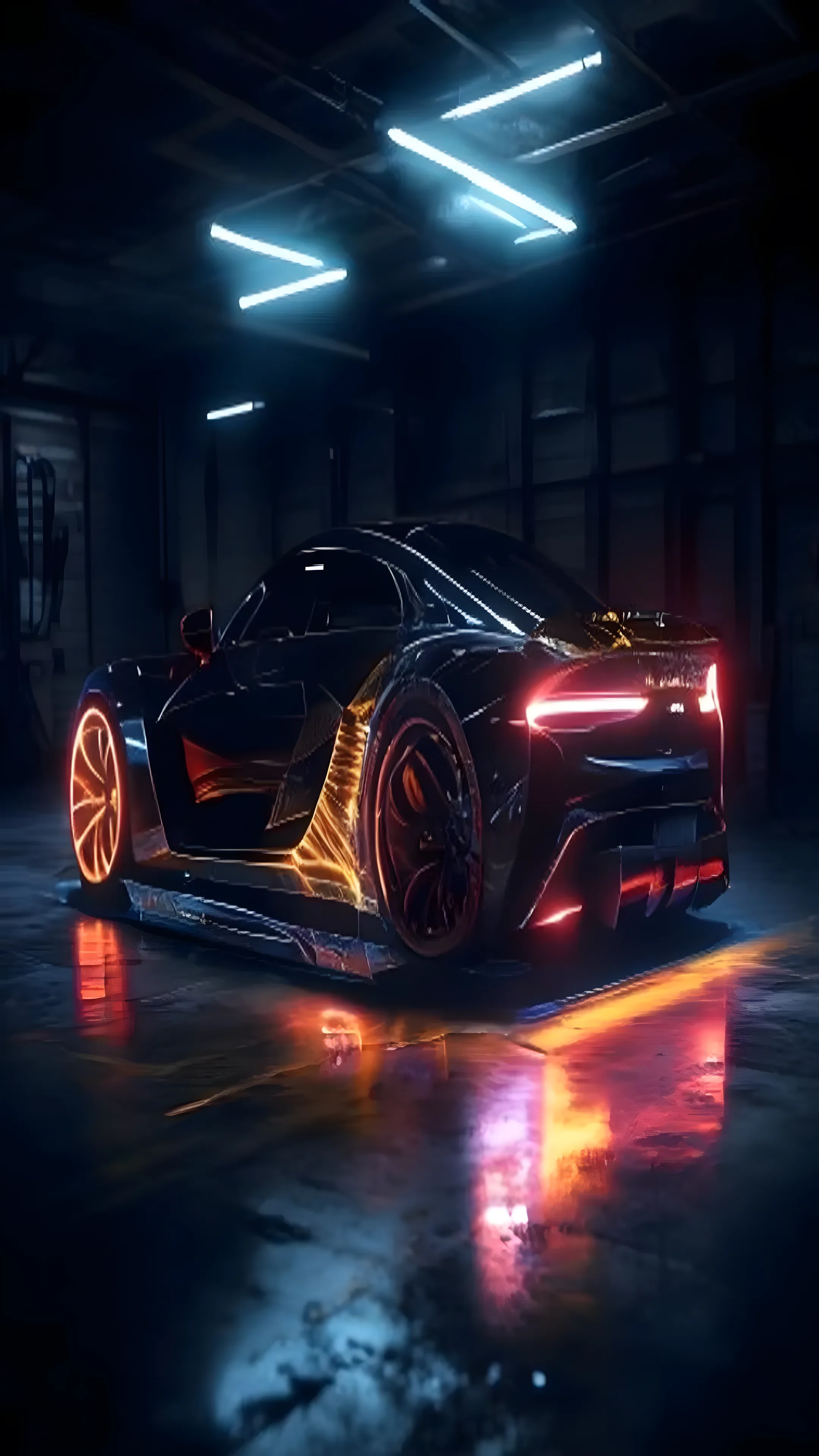 Electric hypercar glowing underbody lights