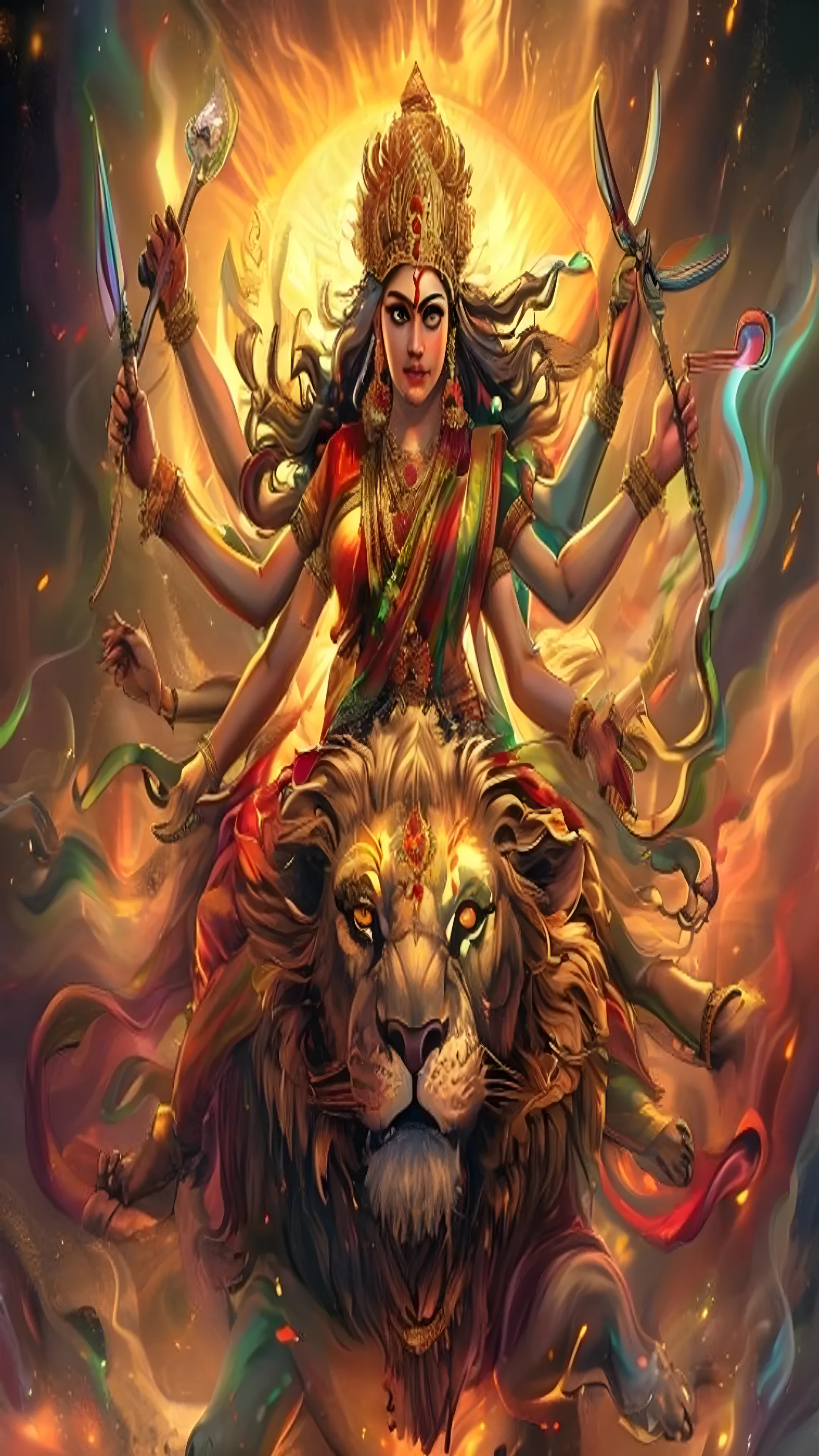 Goddess Durga riding a lion