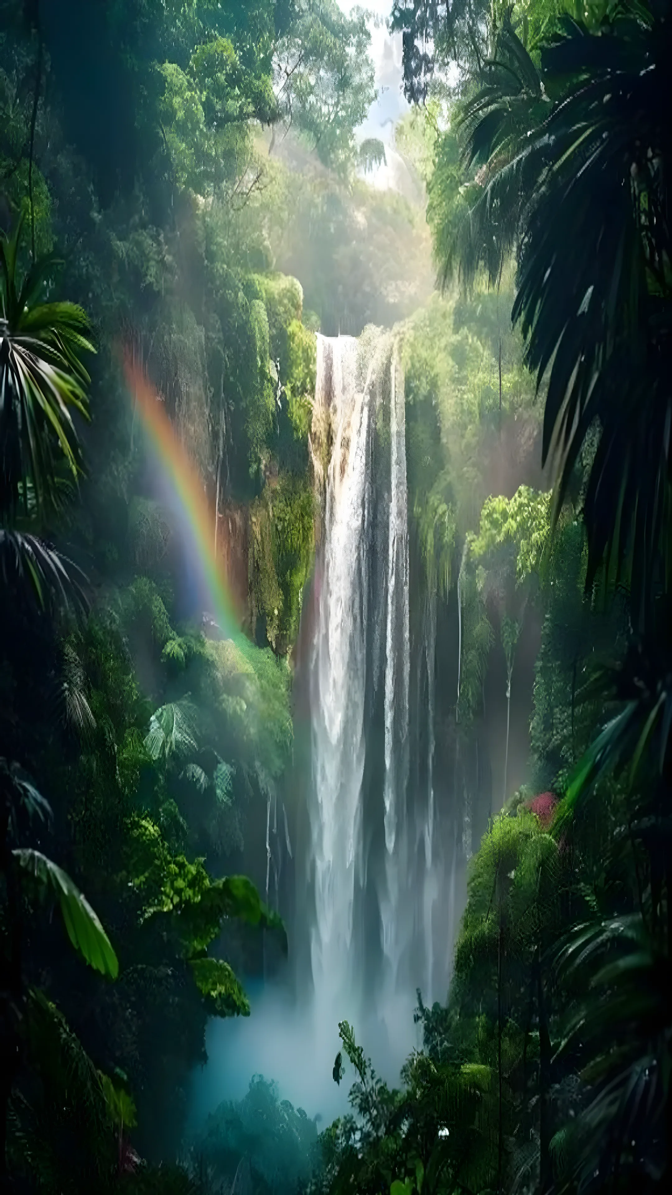 Tropical waterfall in a lush jungle